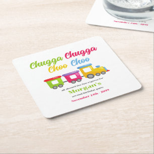 2nd Birthday Party Chugga Choo Colourful Train Square Paper Coaster
