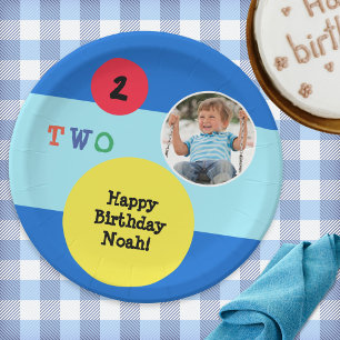 2nd Birthday Party Custom Photo Colourful Bright Paper Plate
