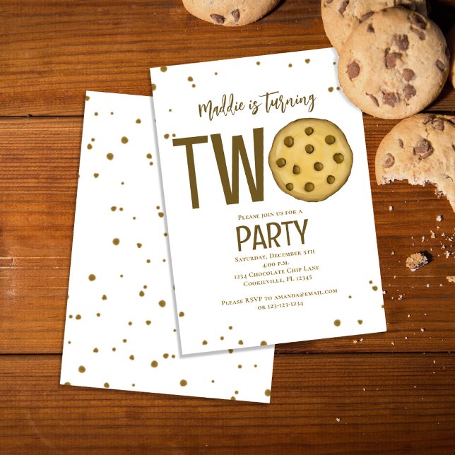 2nd Birthday Party Cute Cookie Invitation (Chocolate chip cookies second birthday invitations)