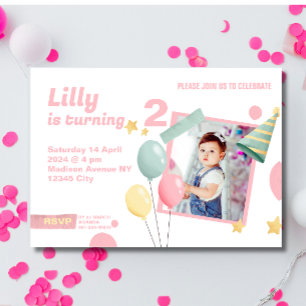 2nd Birthday party  Cute photo balloon Invitation