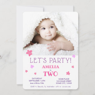 2nd Birthday Party Cute Pink Stars Invitation