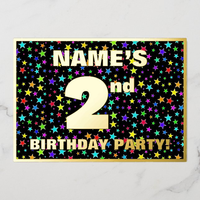 2nd Birthday Party — Fun, Colorful Stars Pattern (Front)