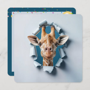 2nd Birthday Party Giraffe In a Torn Paper Hole Invitation