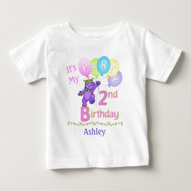 2nd Birthday Party Girl Princess Bear Baby T-Shirt (Front)