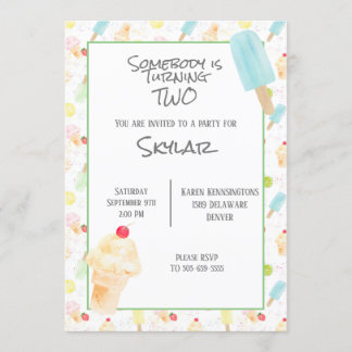 2nd Birthday Party Ice Cream and Popsicles Invitation