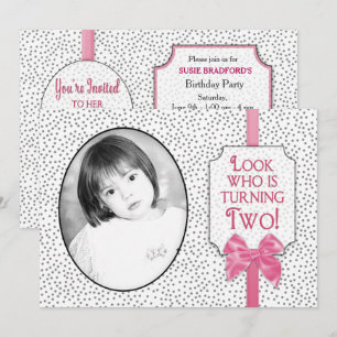 2nd BIRTHDAY Party Invitation -Bows & Polka Dots