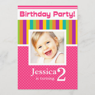 2nd Birthday Party Invitations Fun Neon GIRL