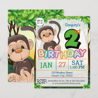 2nd Birthday Party Monkey Invitation