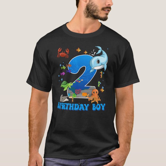 2nd Birthday Party Ocean 2 Year Old Sea Fish Birth T-Shirt (Front)