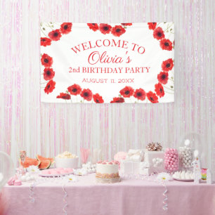 2nd Birthday Party Poppies Baby Girl Banner