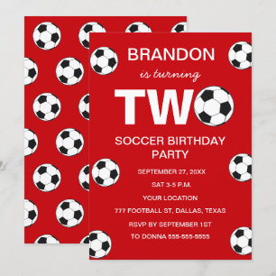 2nd Birthday Party Soccer Red Boys Sports Invitation
