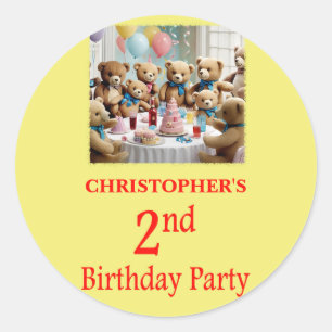 2nd Birthday Party Teddy Bears Party Classic Round Sticker