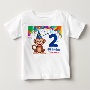 2nd Birthday Personalisable T-Shirt, Monkey Party Baby T-Shirt