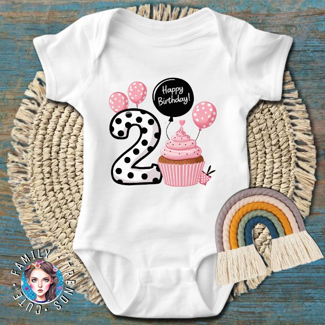 2nd Birthday Pink Cupcake  Baby Bodysuit (Creator Uploaded)