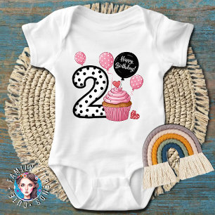 2nd Birthday Pink Cupcake  Baby Bodysuit