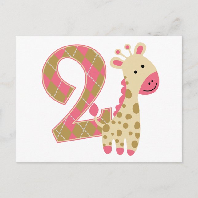 2nd Birthday Pink Giraffe Postcard (Front)