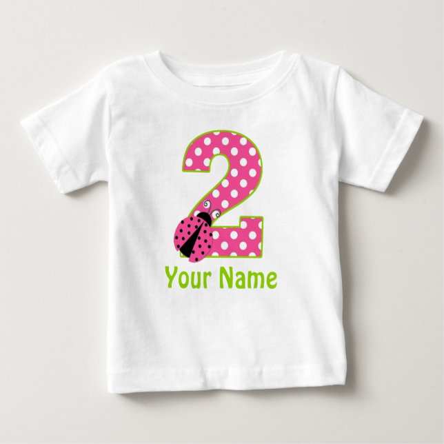 2nd Birthday Pink Green Ladybug Personalised Shirt (Front)