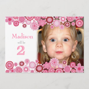 2nd Birthday Pink Party Number Photo Invitation