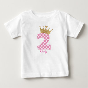 2nd Birthday Polka Dots Glitter-Print Crown Baby T-Shirt