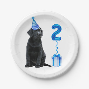2nd Birthday Puppy Theme- Cute Dog Blue Boy Pawty Paper Plate