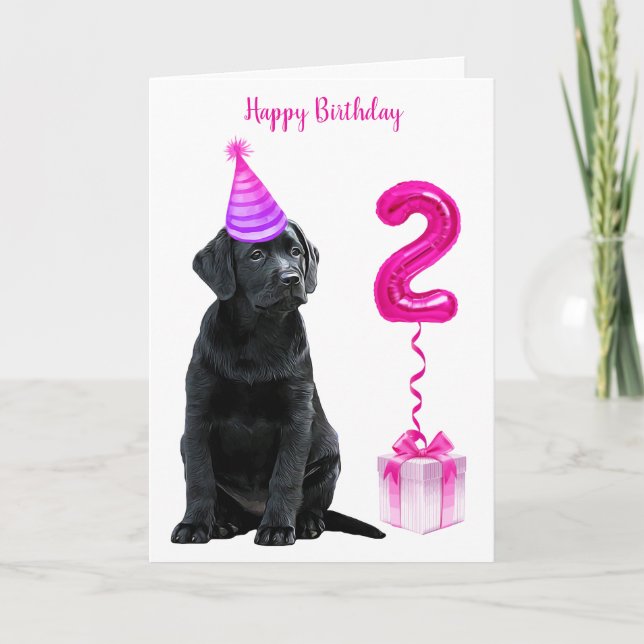 2nd Birthday Puppy Theme- Cute Dog Pink Girl Pawty Card (Front)