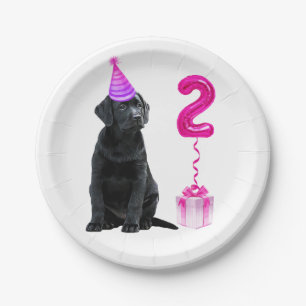 2nd Birthday Puppy Theme- Cute Dog Pink Girl Pawty Paper Plate