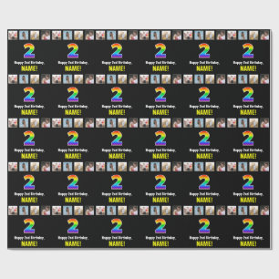 2nd Birthday: Rainbow “2“; Custom Photos & Name Wrapping Paper