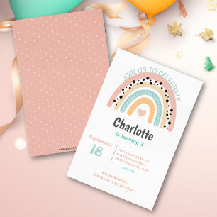 2nd Birthday Rainbow Coral  Invitation