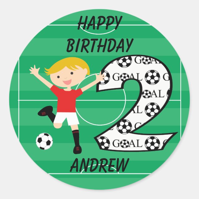 2nd Birthday Red and White Soccer Goal Stickers (Front)