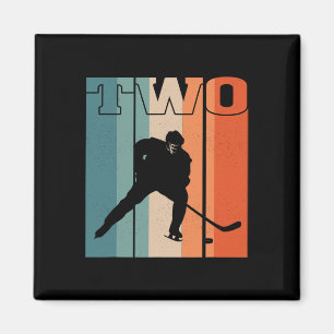 2nd Birthday Retro Ice Hockey 2 Years Old Boy Girl Magnet