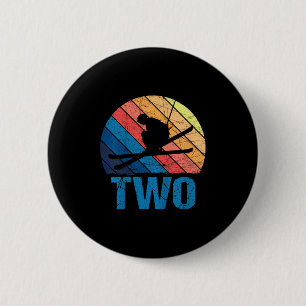 2nd Birthday Retro Ski Skiing 2 Year Old Boys Girl 6 Cm Round Badge
