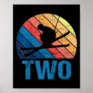 2nd Birthday Retro Ski Skiing 2 Year Old Boys Girl Poster