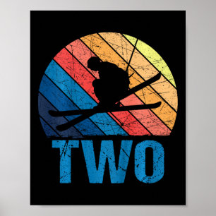 2nd Birthday Retro Ski Skiing 2 Year Old Boys Girl Poster