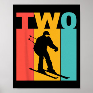 2nd Birthday Retro Skiing 2 Year Old Boys Birthday Poster