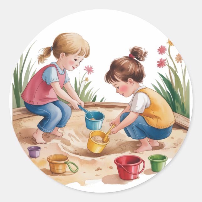 2nd Birthday Sandbox Girl Party Classic Round Sticker (Front)