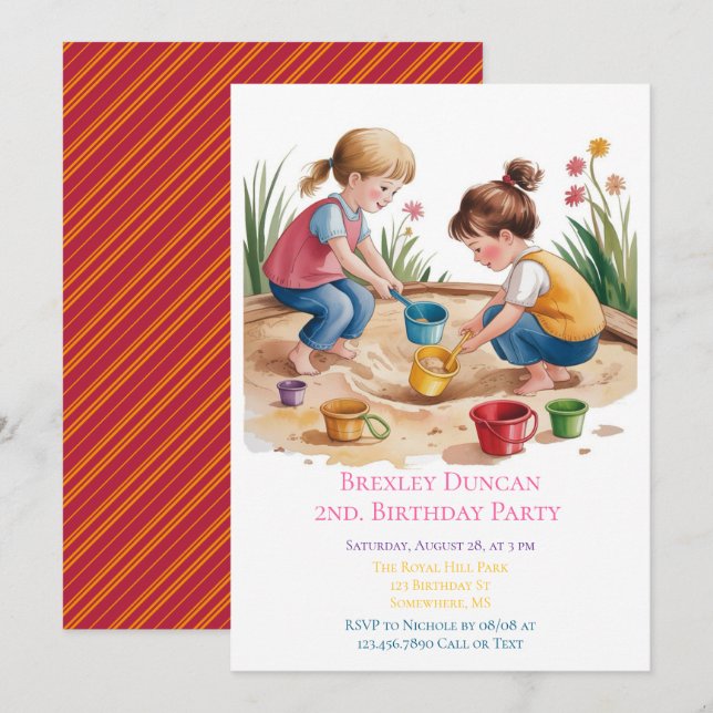 2nd Birthday Sandbox Girl Party  Invitation (Front/Back)