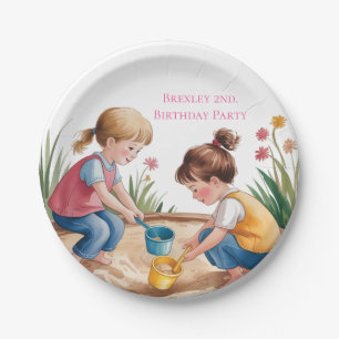 2nd Birthday Sandbox Girl Party Paper Plate