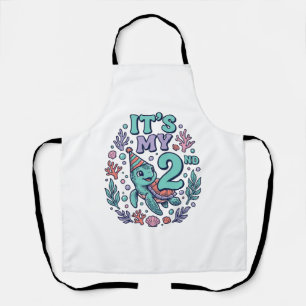 2nd Birthday Sea Turtle Vintage Engraving Design_1 Apron