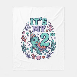 2nd Birthday Sea Turtle Vintage Engraving Design_1 Fleece Blanket