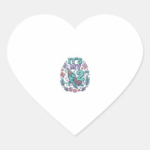 2nd Birthday Sea Turtle Vintage Engraving Design_1 Heart Sticker