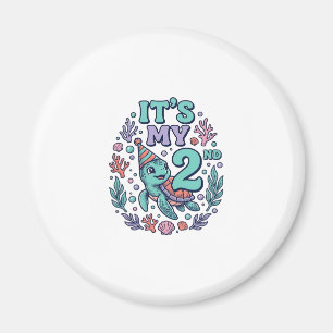 2nd Birthday Sea Turtle Vintage Engraving Design_1 Magnet