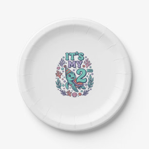 2nd Birthday Sea Turtle Vintage Engraving Design_1 Paper Plate