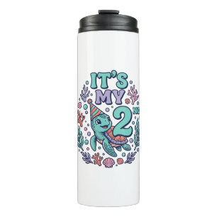 2nd Birthday Sea Turtle Vintage Engraving Design_1 Thermal Tumbler