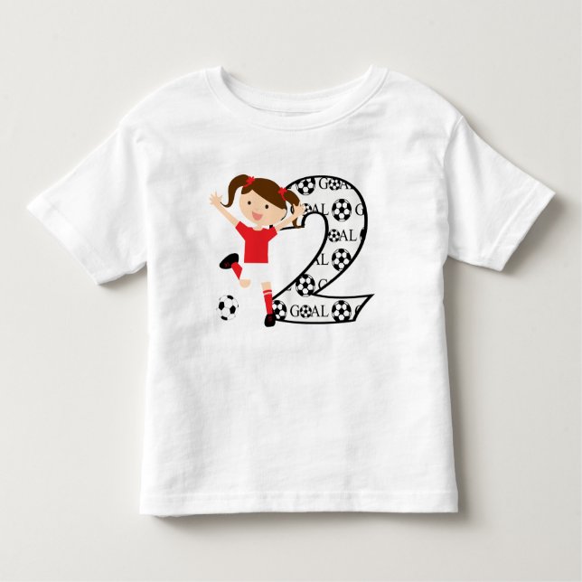 2nd Birthday Soccer Girl Red and White Toddler T-Shirt (Front)