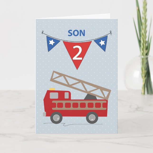 2nd Birthday Son, Firetruck Card (Front)