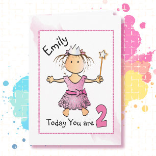 2nd Birthday Sweet Pink Little Princess Cartoon Card