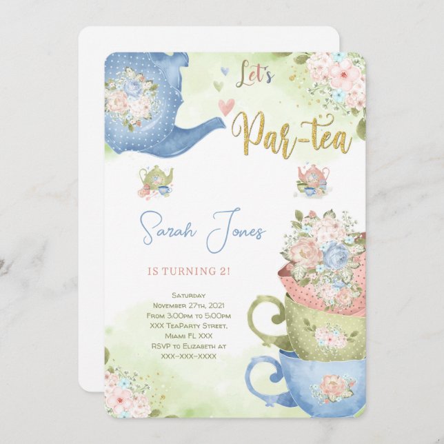 2ND Birthday Tea Party Invitation (Front/Back)