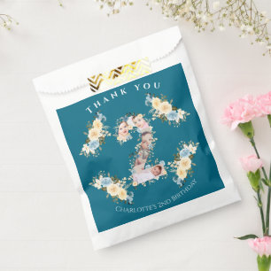 2nd Birthday Teal Photo Collage Flower Blue Yellow Favour Bags