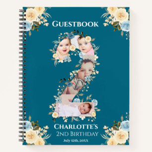 2nd Birthday Teal Photo Flower Yellow Guest Book