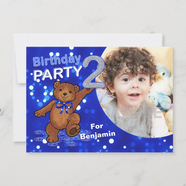 2nd Birthday Teddy Bears Party, Custom Photo Invitation (Front)